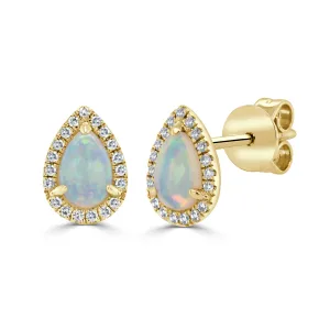 14K Gold Diamond & Pear Shape Opal Earrings