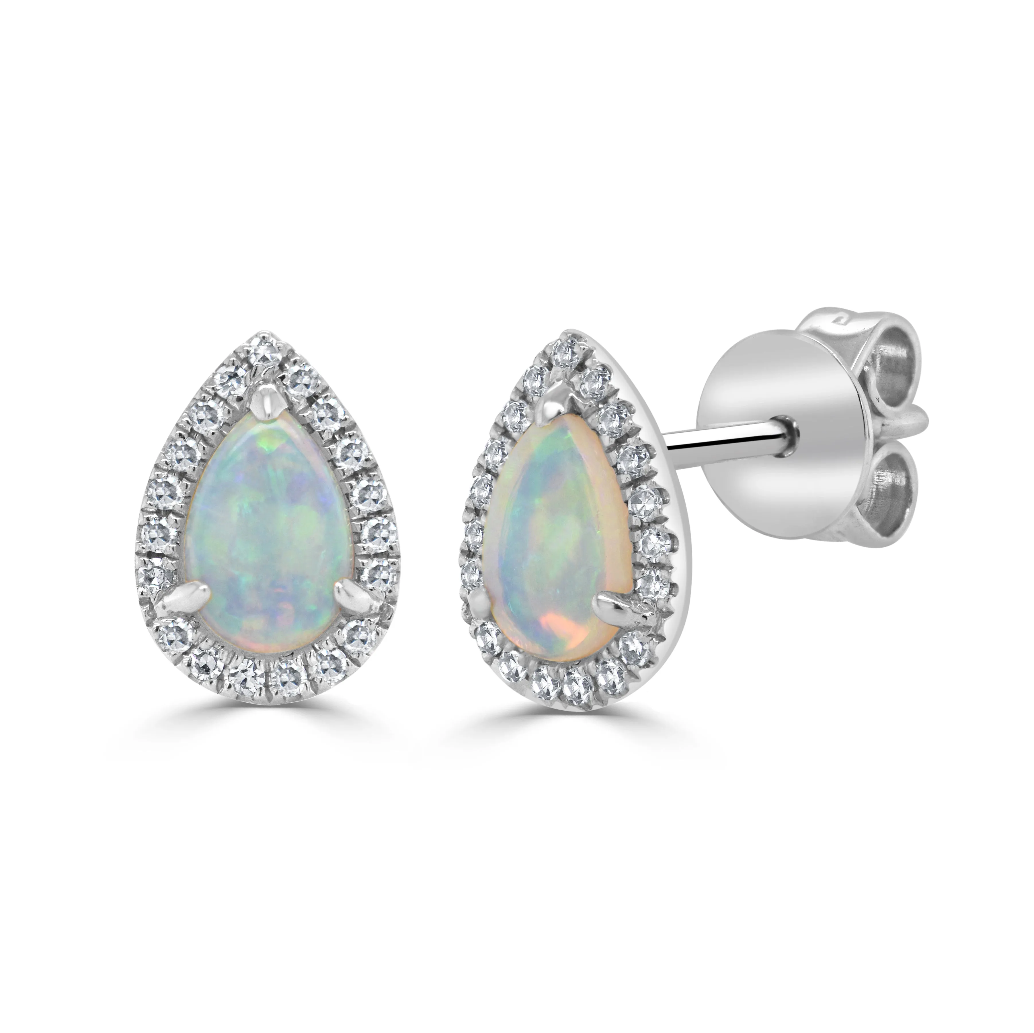 14K Gold Diamond & Pear Shape Opal Earrings