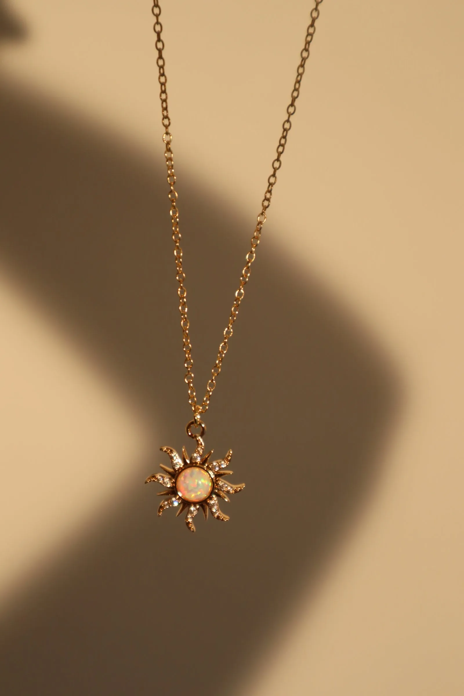 14K Real Gold Plated White Opal Sun Necklace