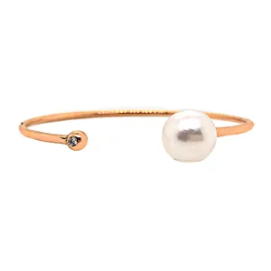 14k Rose Gold Diamond & Pearl Cuff Bracelet