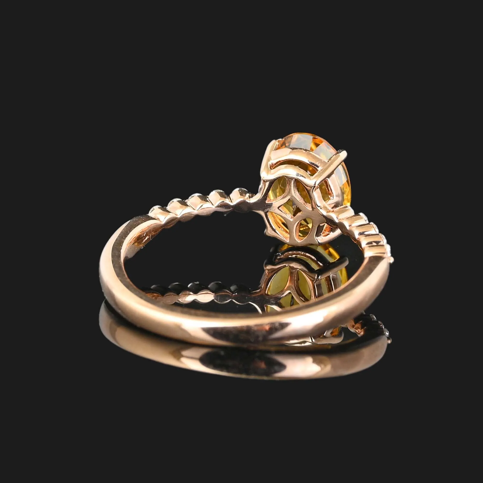 14k Rose Gold Diamond Citrine Ring