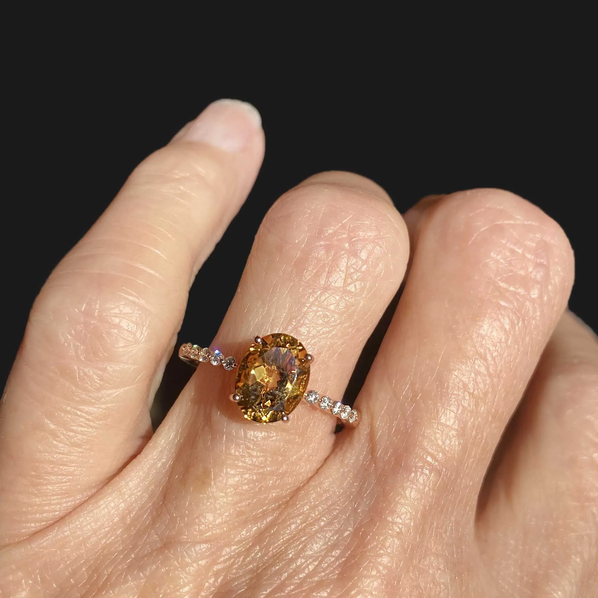 14k Rose Gold Diamond Citrine Ring