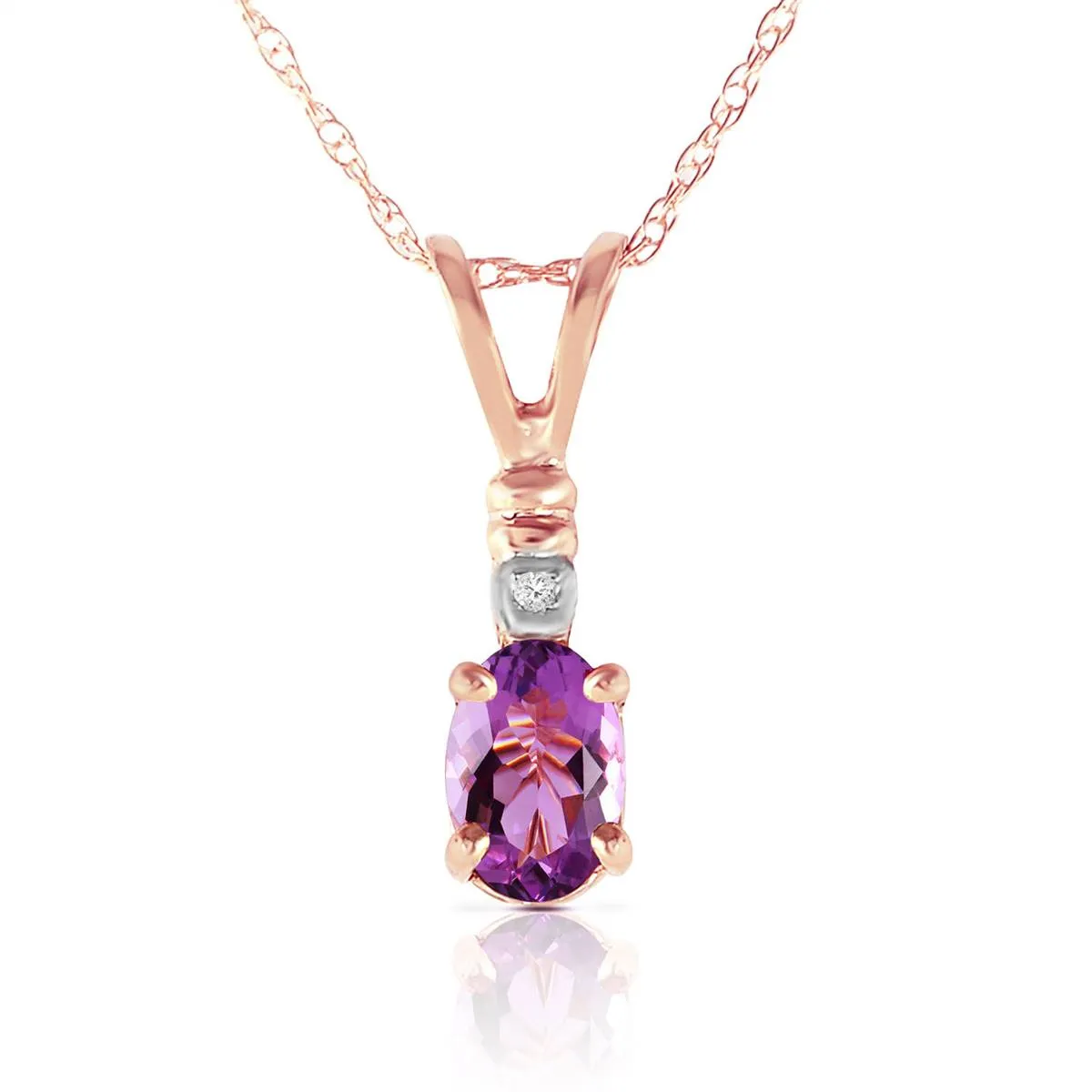 14K Solid Rose Gold Natural Diamond & Purple Amethyst Necklace Certified