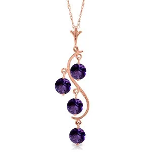 14K Solid Rose Gold Natural Purple Amethyst Necklace Genuine