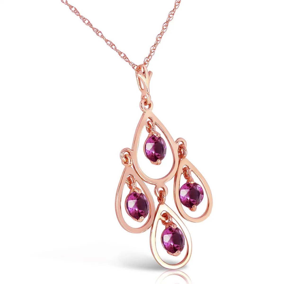 14K Solid Rose Gold Purple Amethyst Jewelry Necklace