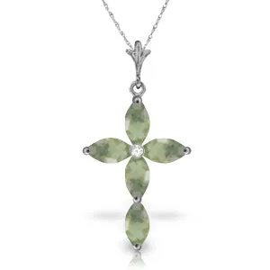 14K Solid White Gold Necklace w/ Natural Diamond & Green Amethysts