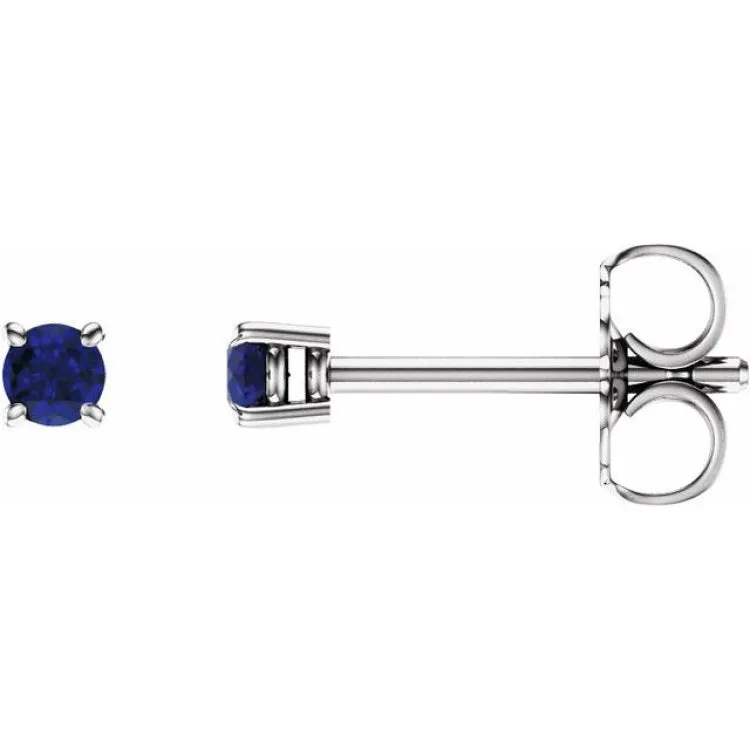 14K White 2.5 mm Lab-Grown Blue Sapphire Stud Earrings