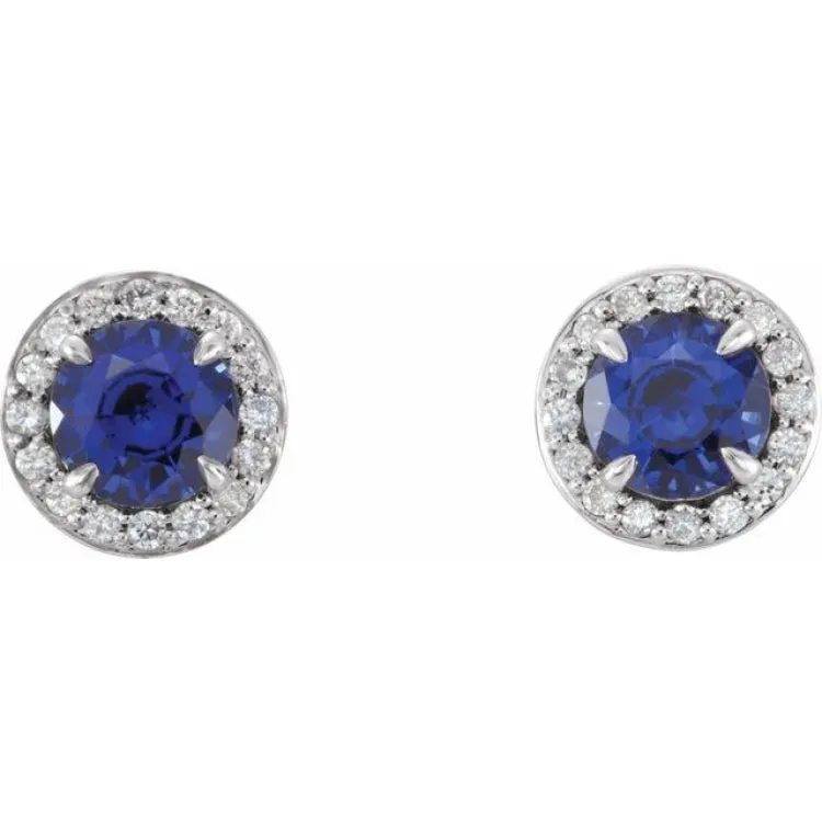 14K White 5 mm Lab-Grown Blue Sapphire & 1/8 CTW Natural Diamond Earrings