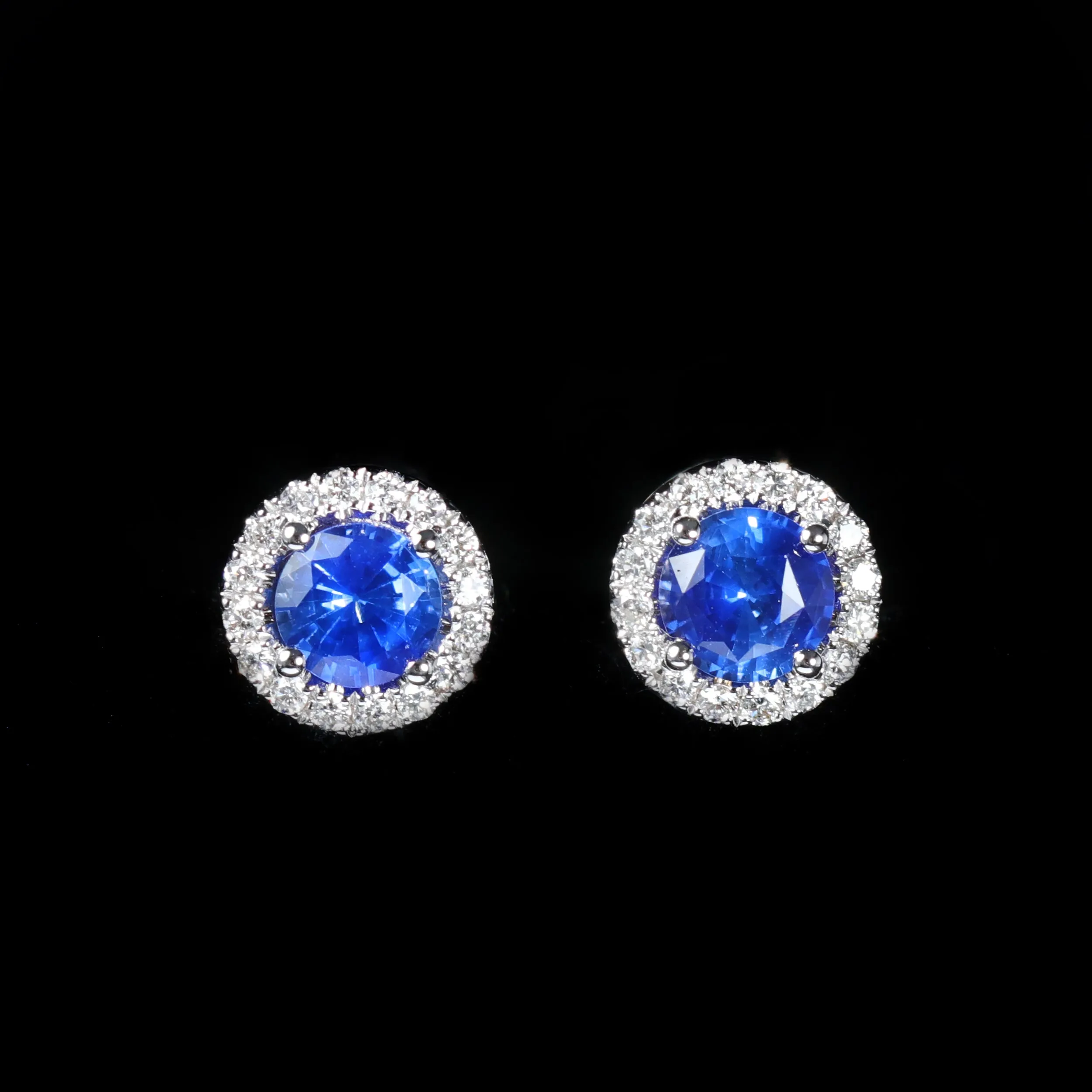 14K White Gold 0.83 CTW Sapphire and Diamond Stud Earrings