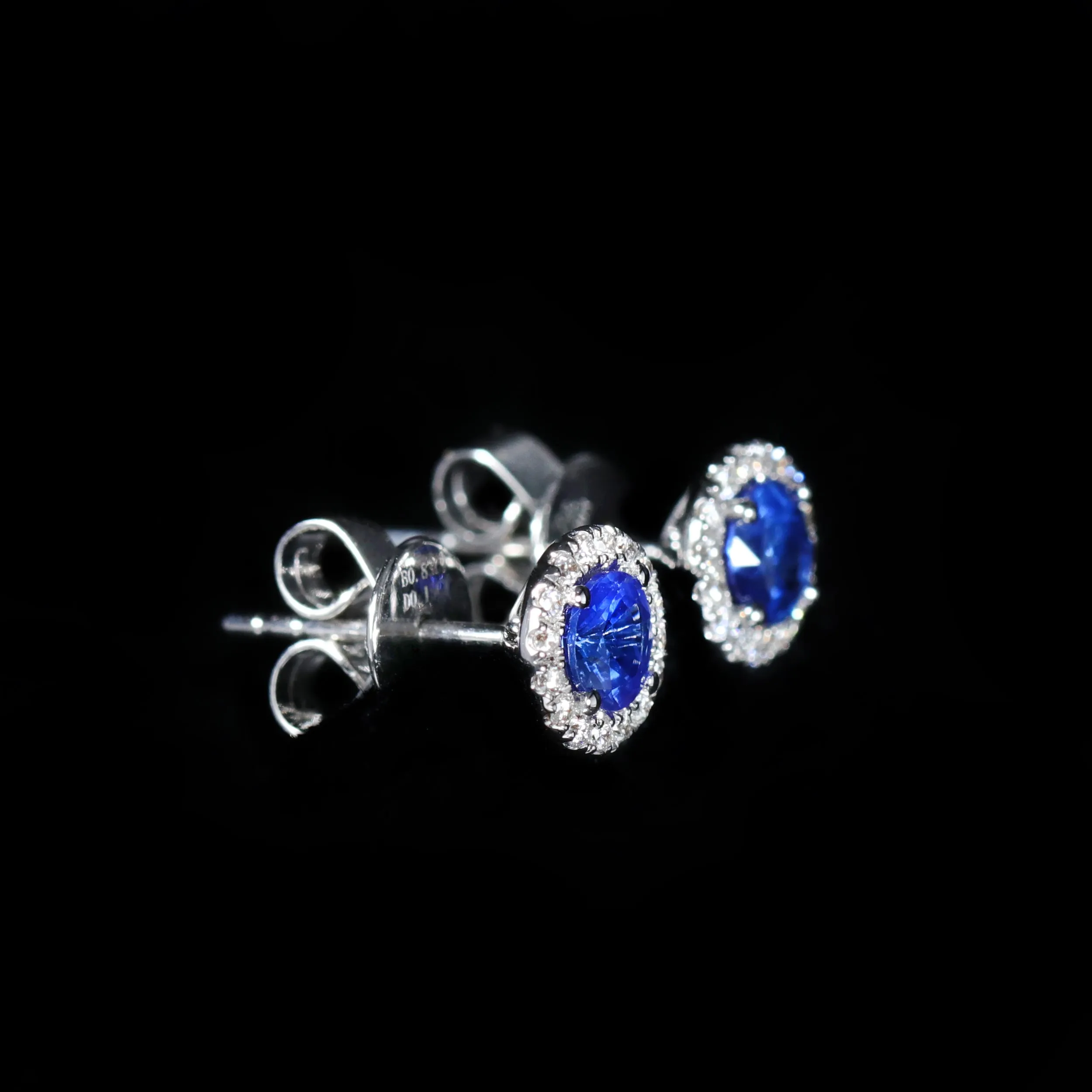 14K White Gold 0.83 CTW Sapphire and Diamond Stud Earrings