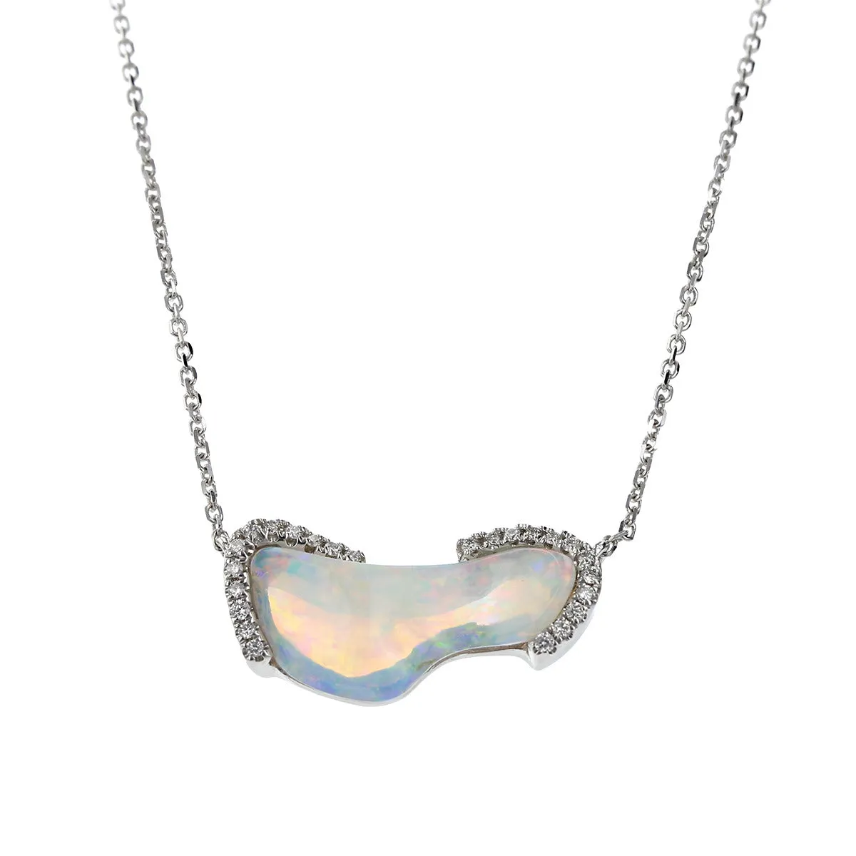 14K White Gold Australian Opal and Diamond Pendant