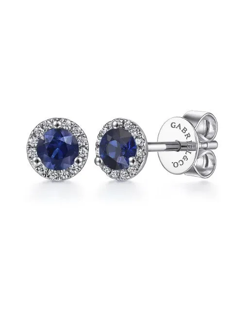 14K White Gold Diamond and Sapphire Stud Earrings