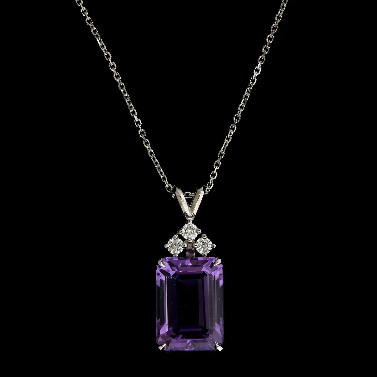 14K White Gold Estate Amethyst and Diamond Pendant