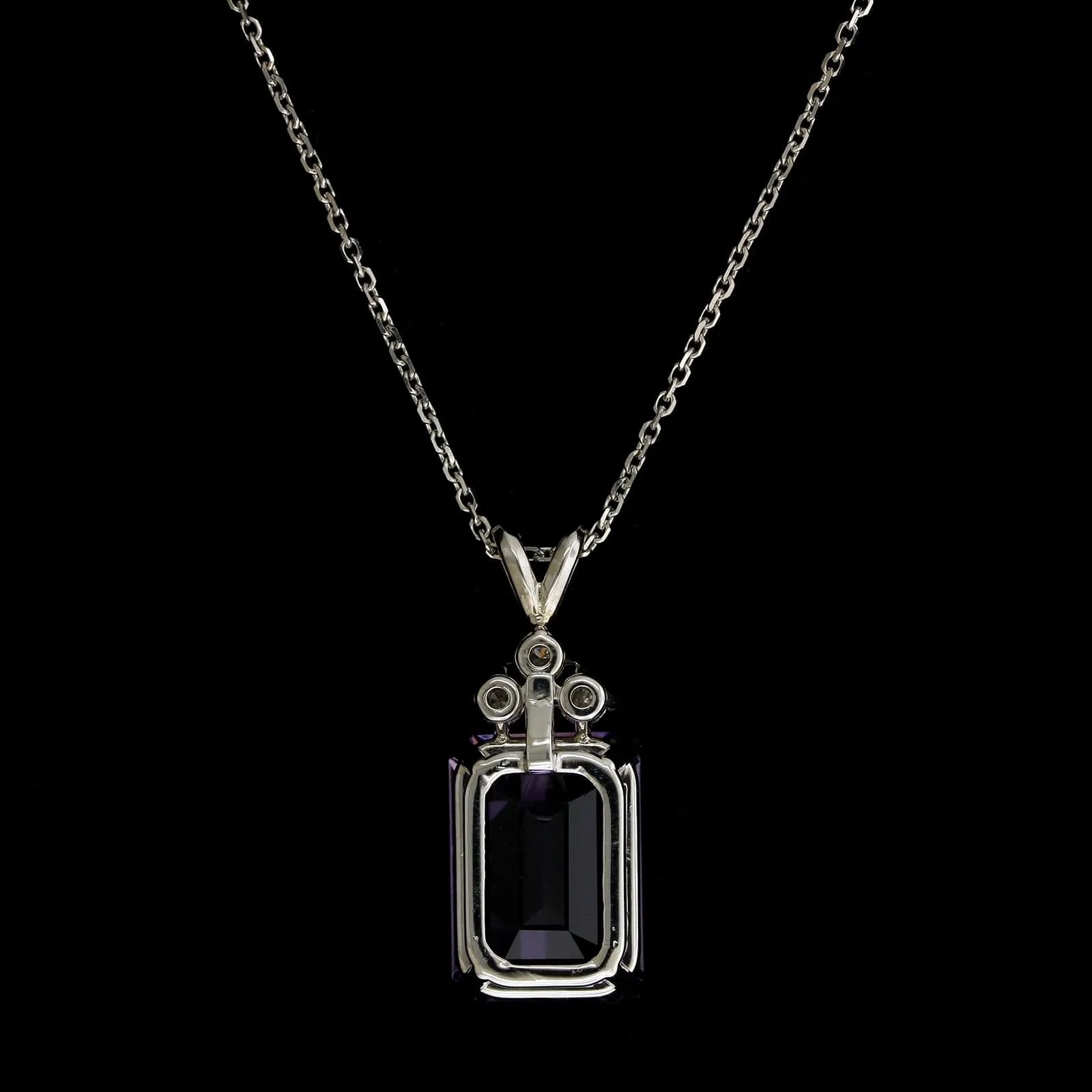 14K White Gold Estate Amethyst and Diamond Pendant