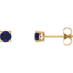 14K Yellow 4 mm Lab-Grown Blue Sapphire Stud Earrings