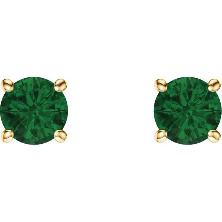 14K Yellow 5 mm Natural Emerald Stud Earrings with Friction Post