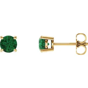 14K Yellow 5 mm Natural Emerald Stud Earrings with Friction Post