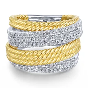 14K Yellow & White Gold Diamond Rope Bypass Ring