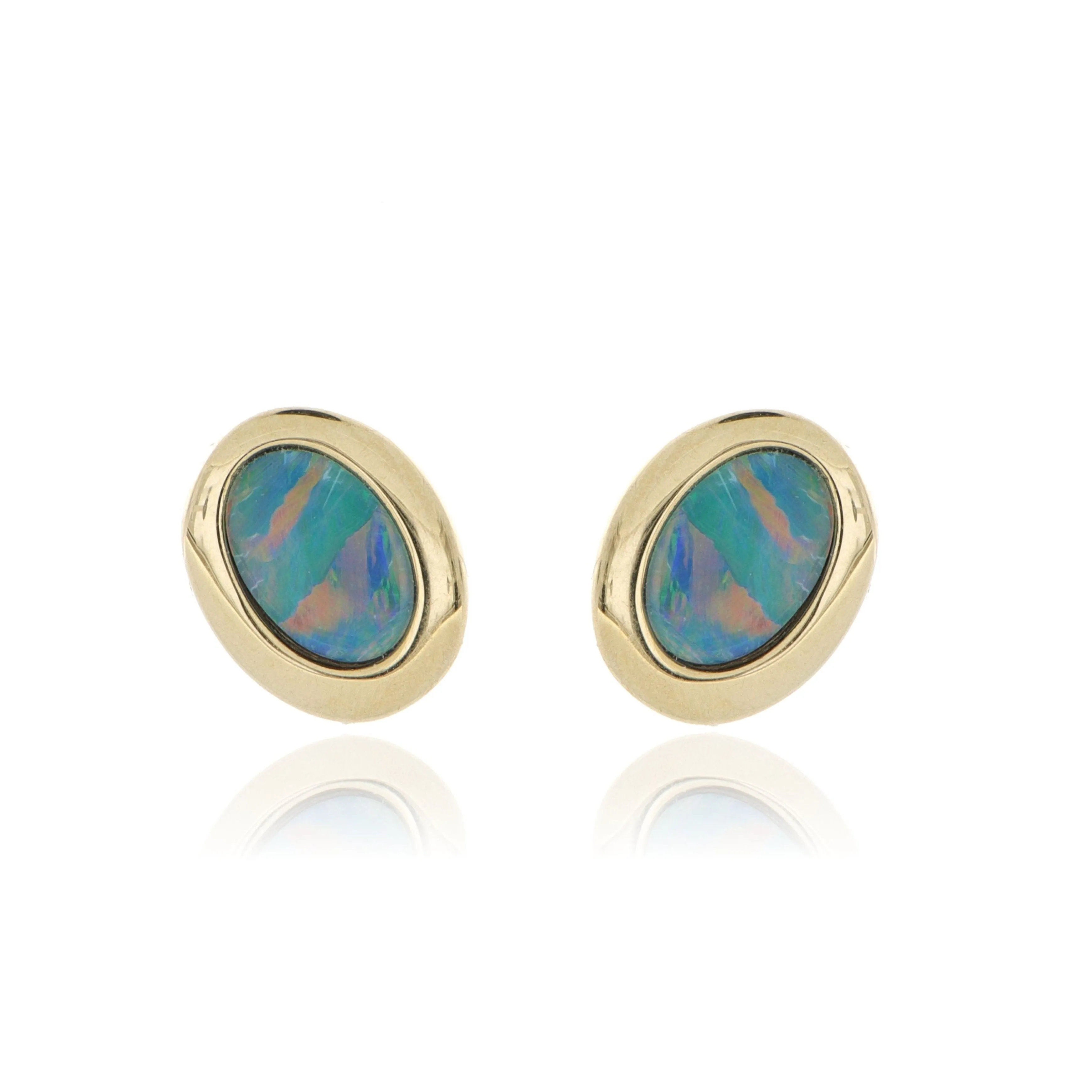 14k Yellow Gold Bezel Set Oval Opal Studs