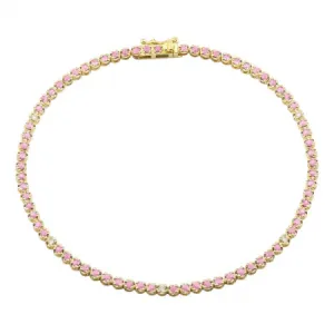 14k Yellow Gold Crown Prong Pink Sapphire Tennis Bracelet