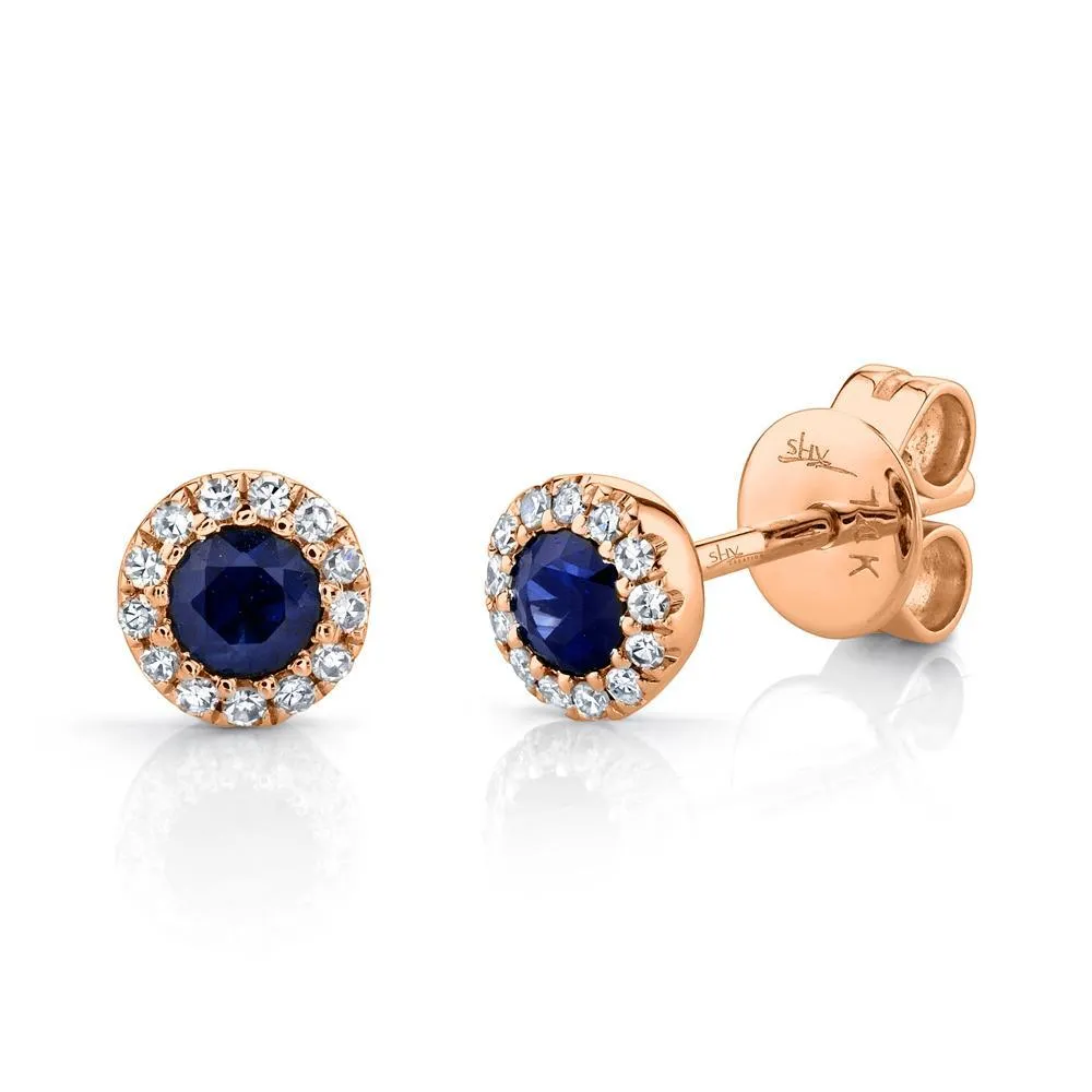 14K Yellow Gold Diamond   Blue Sapphire Earrings