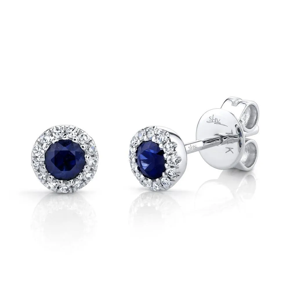 14K Yellow Gold Diamond   Blue Sapphire Earrings