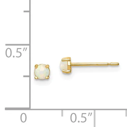 14k Yellow Gold Lab-Created White Opal 3mm Post Earrings