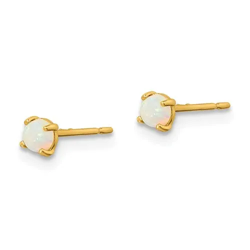 14k Yellow Gold Lab-Created White Opal 3mm Post Earrings