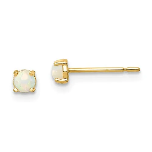 14k Yellow Gold Lab-Created White Opal 3mm Post Earrings