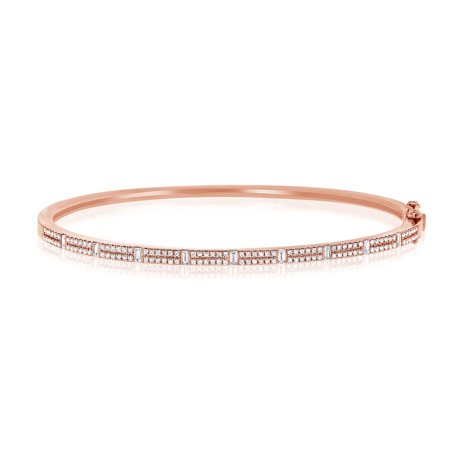 14K Yellow Gold Round & Baguette Diamond Bangle