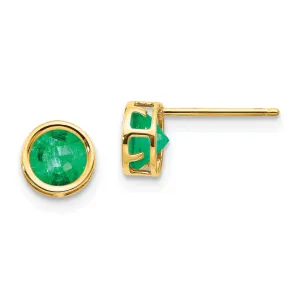 14k Yellow Gold Round Emerald Birthstone Earrings