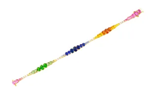 14K Yellow Multi-Colored Sapphire and Natural Diamond Tennis Bracelet