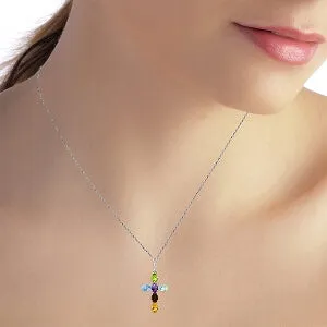 1.5 Carat 14K Solid White Gold Cross Necklace Natural Multicolor Gems