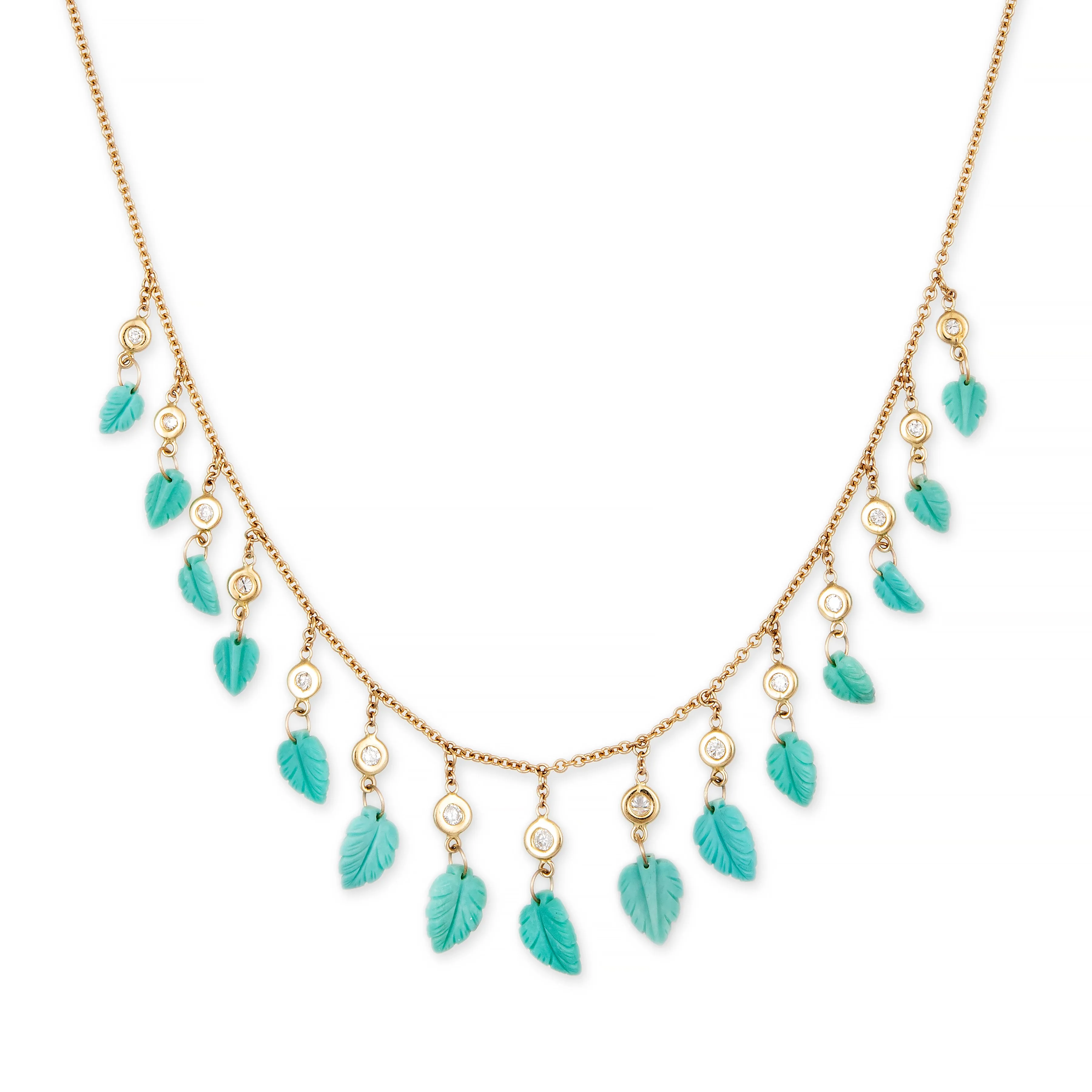 15 DIAMOND TURQUOISE LEAF SHAKER NECKLACE