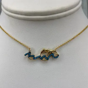 16-18 INCH DOLPHINS WITH CZ TURQUOISE WAVES NECKLACE