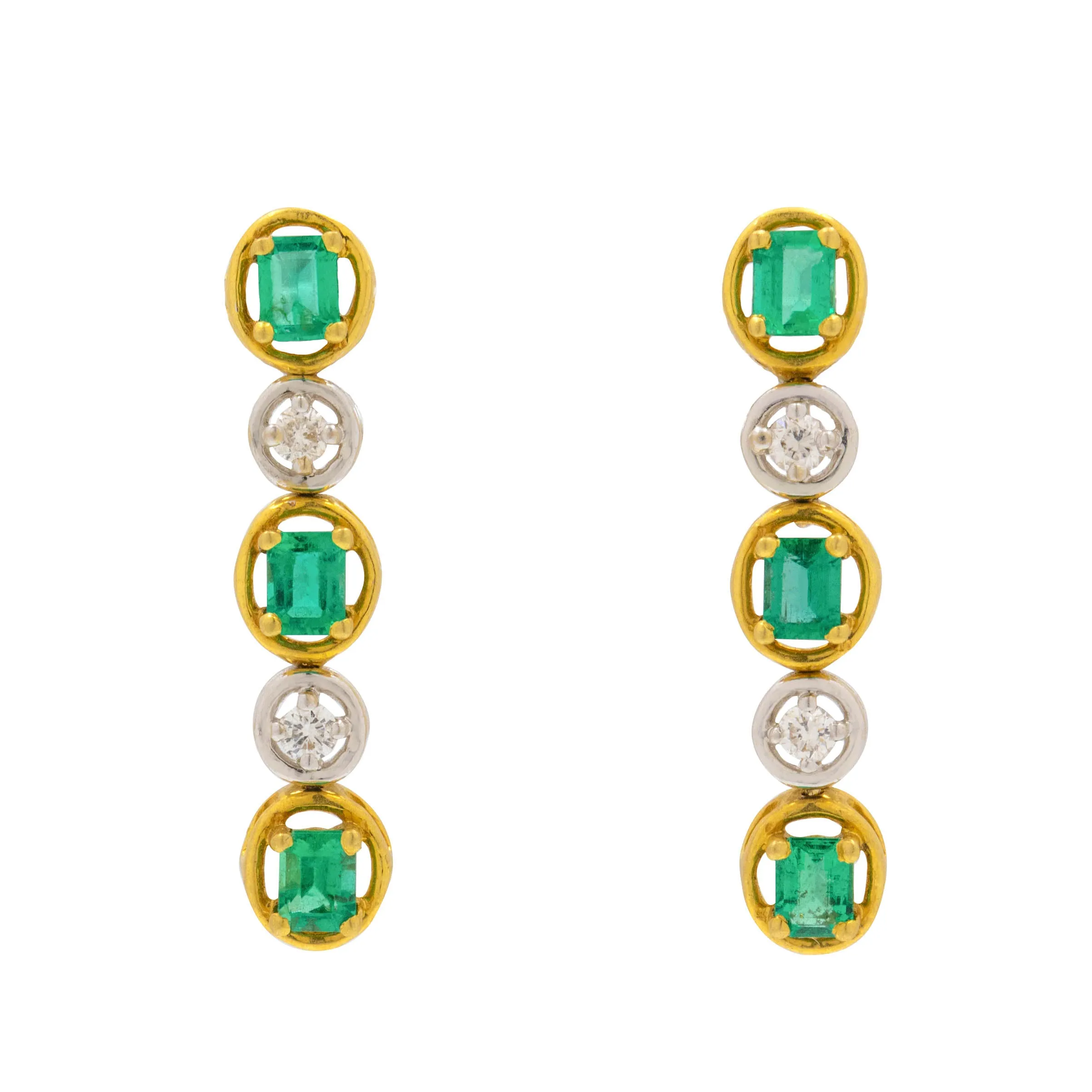 18ct Gold Emerald Diamond Drop Earrings, 0.40ct Emerald