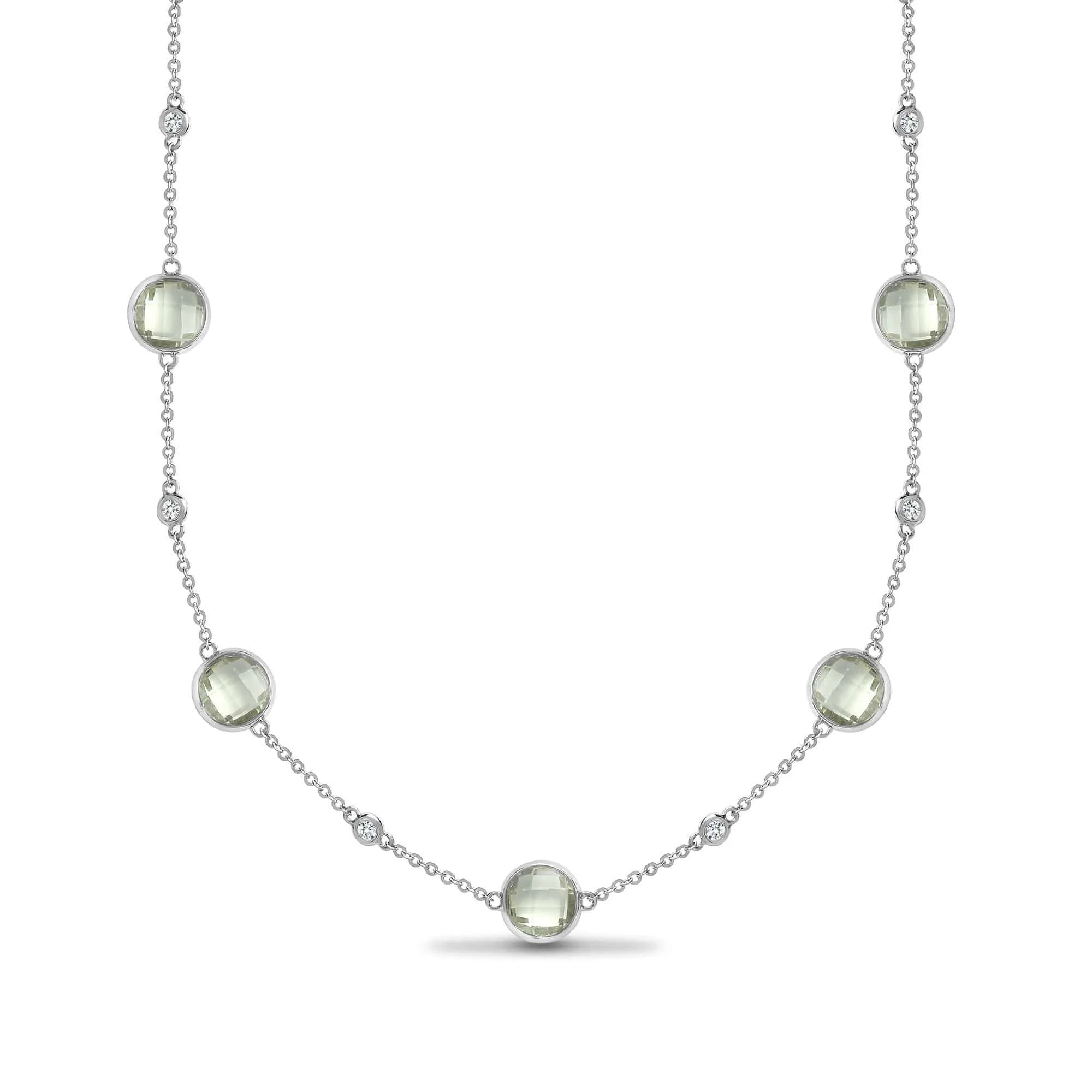 18ct White Gold Diamond And Green Amethyst Necklace