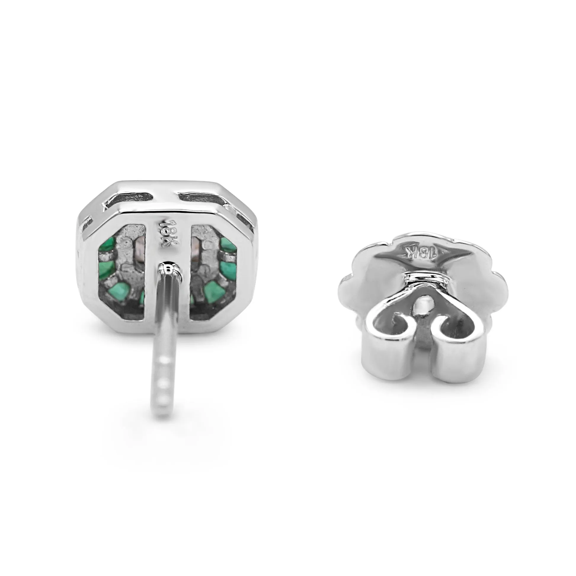 18ct White Gold Emerald Stud Earrings