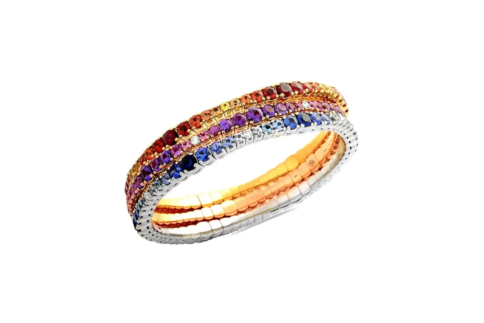 18K Gold Stretch Blue Sapphire and Diamond Ombre Tennis Bracelet