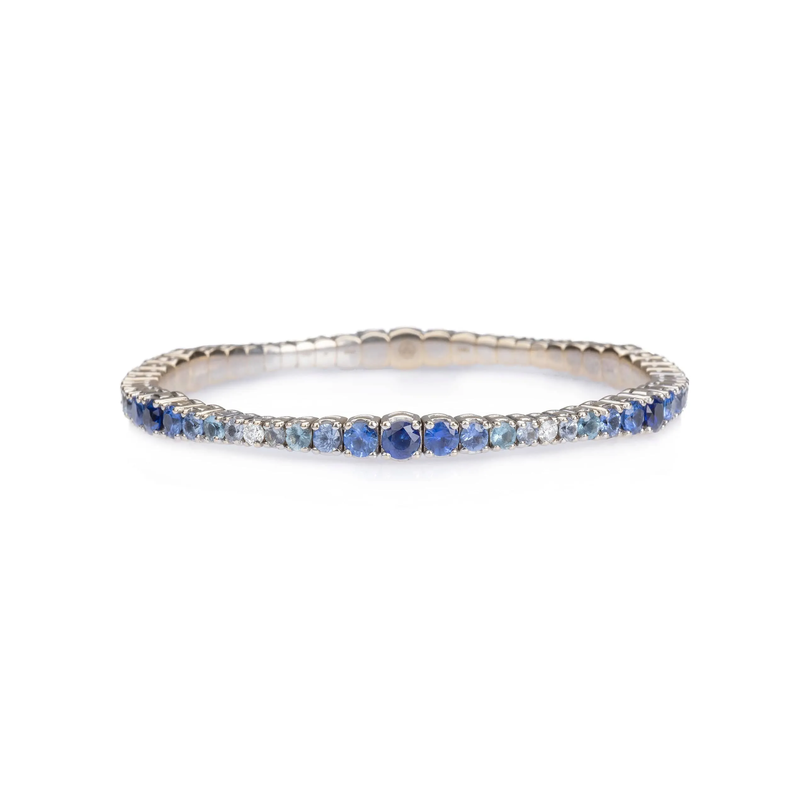 18K Gold Stretch Blue Sapphire and Diamond Ombre Tennis Bracelet