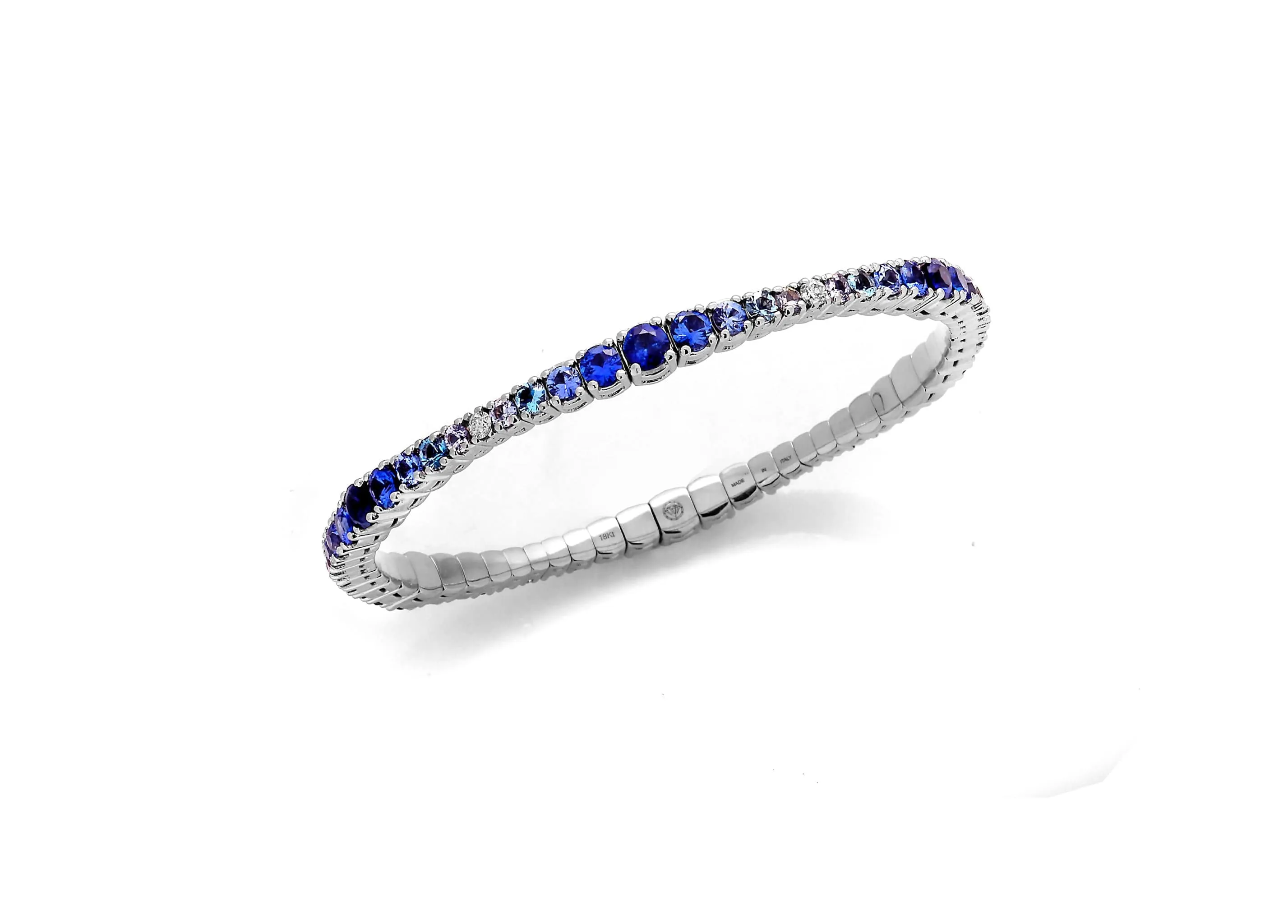 18K Gold Stretch Blue Sapphire and Diamond Ombre Tennis Bracelet