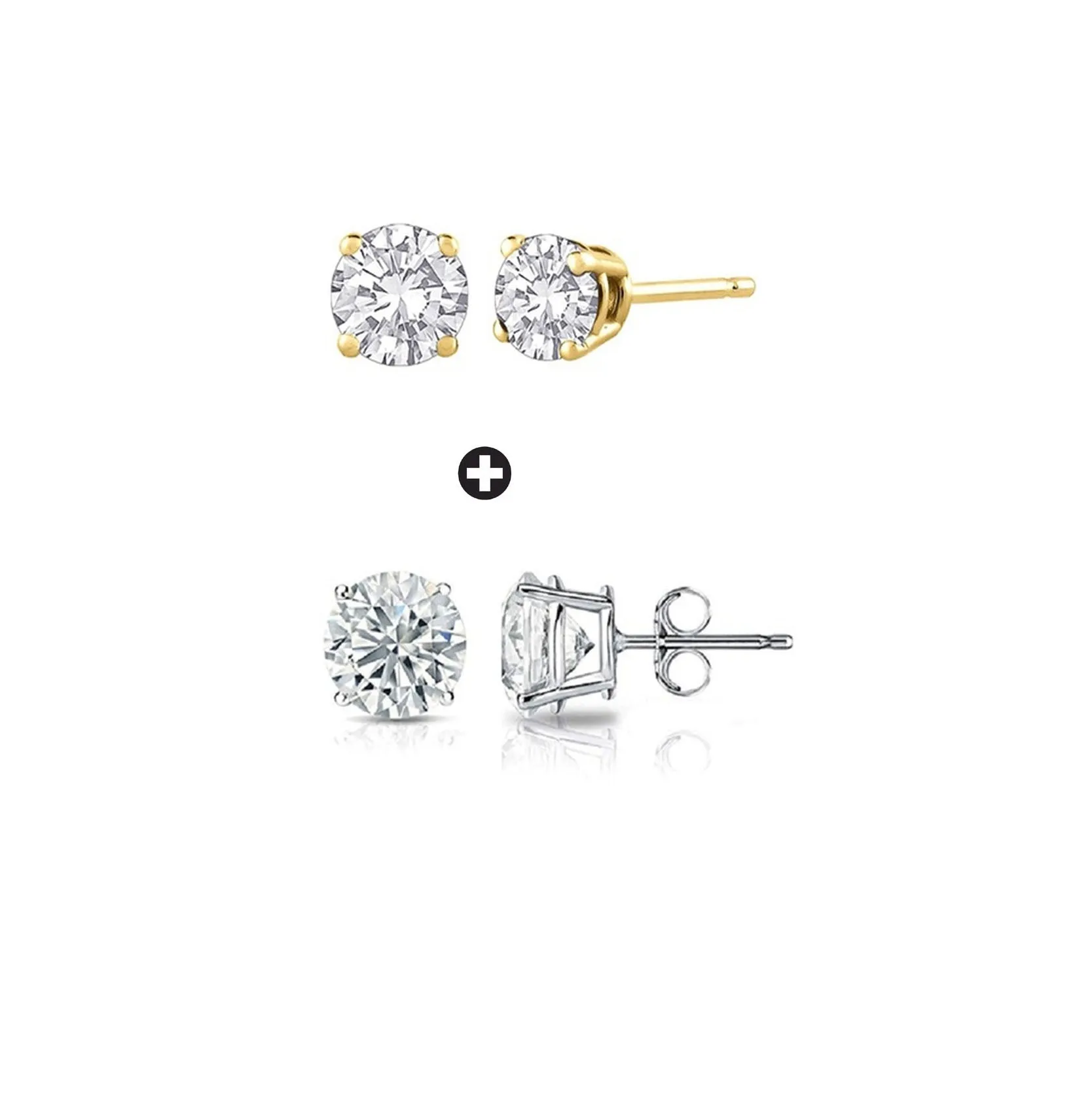 18k Yellow and White Gold Plated 1/2 Ct Created Round White Sapphire Stud Earrings