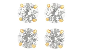 18k Yellow Gold Plated 4mm 3Ct Round White Sapphire Set Of Two Stud Earrings