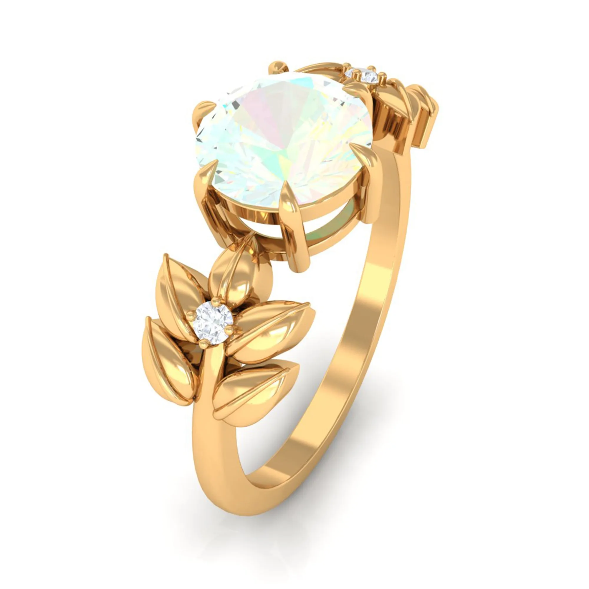 2 CT Floral Inspired Ethiopian Opal and Diamond Solitaire Engagement Ring