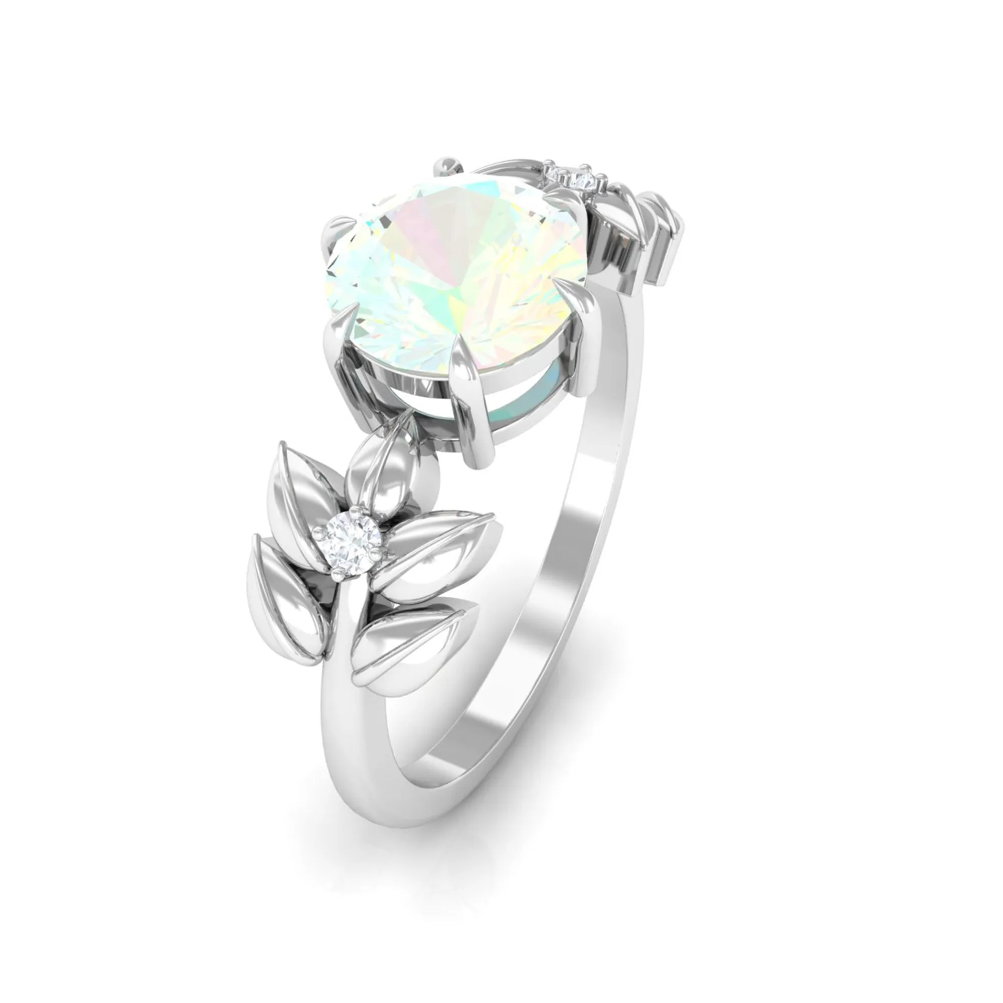 2 CT Floral Inspired Ethiopian Opal and Diamond Solitaire Engagement Ring