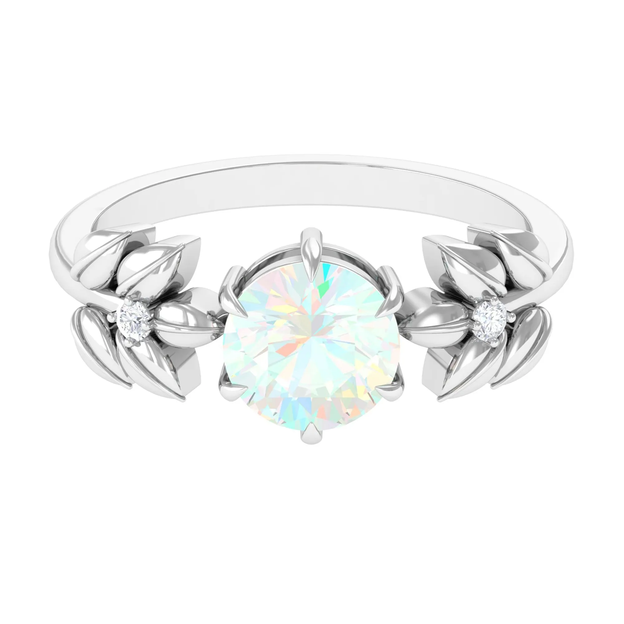 2 CT Floral Inspired Ethiopian Opal and Diamond Solitaire Engagement Ring