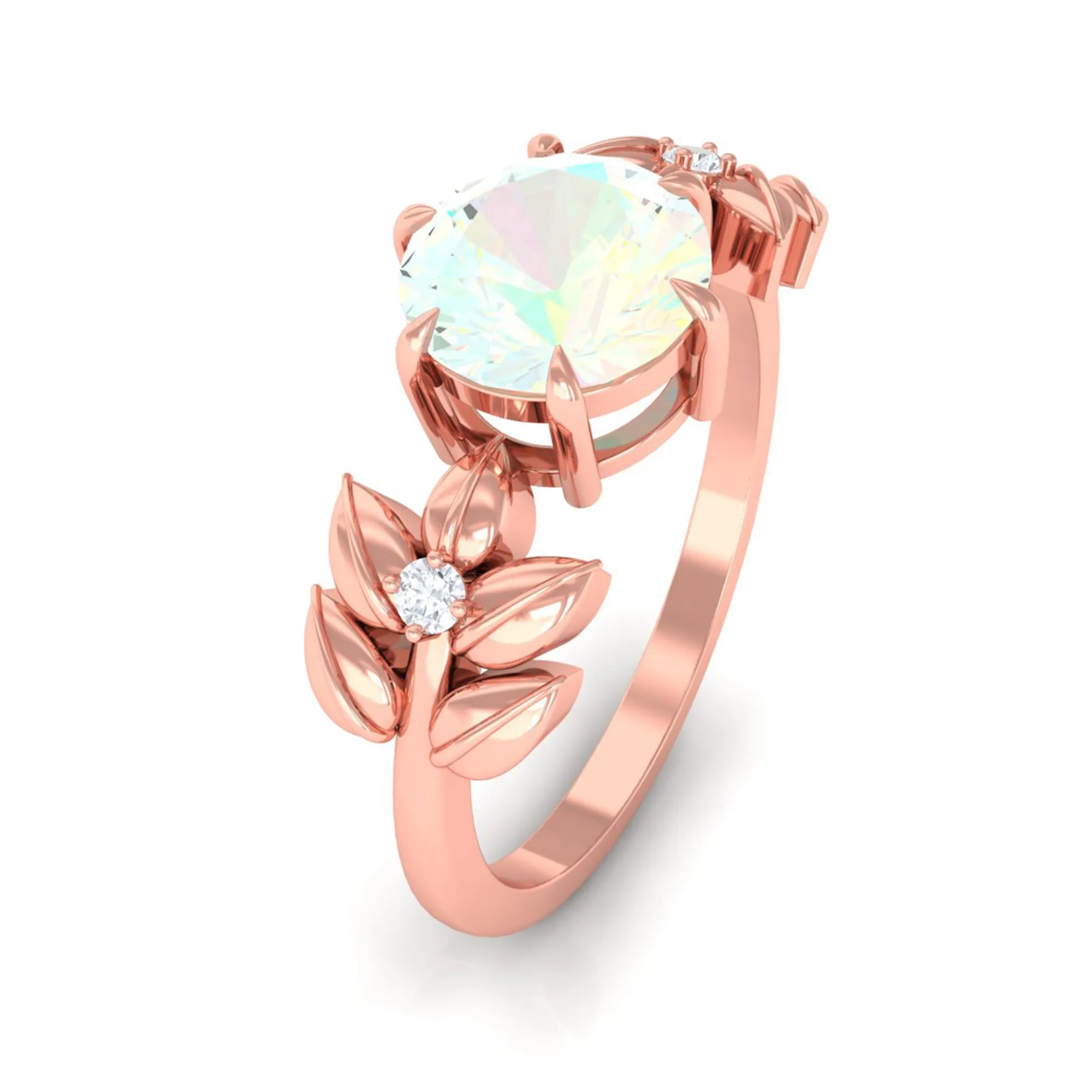 2 CT Floral Inspired Ethiopian Opal and Diamond Solitaire Engagement Ring