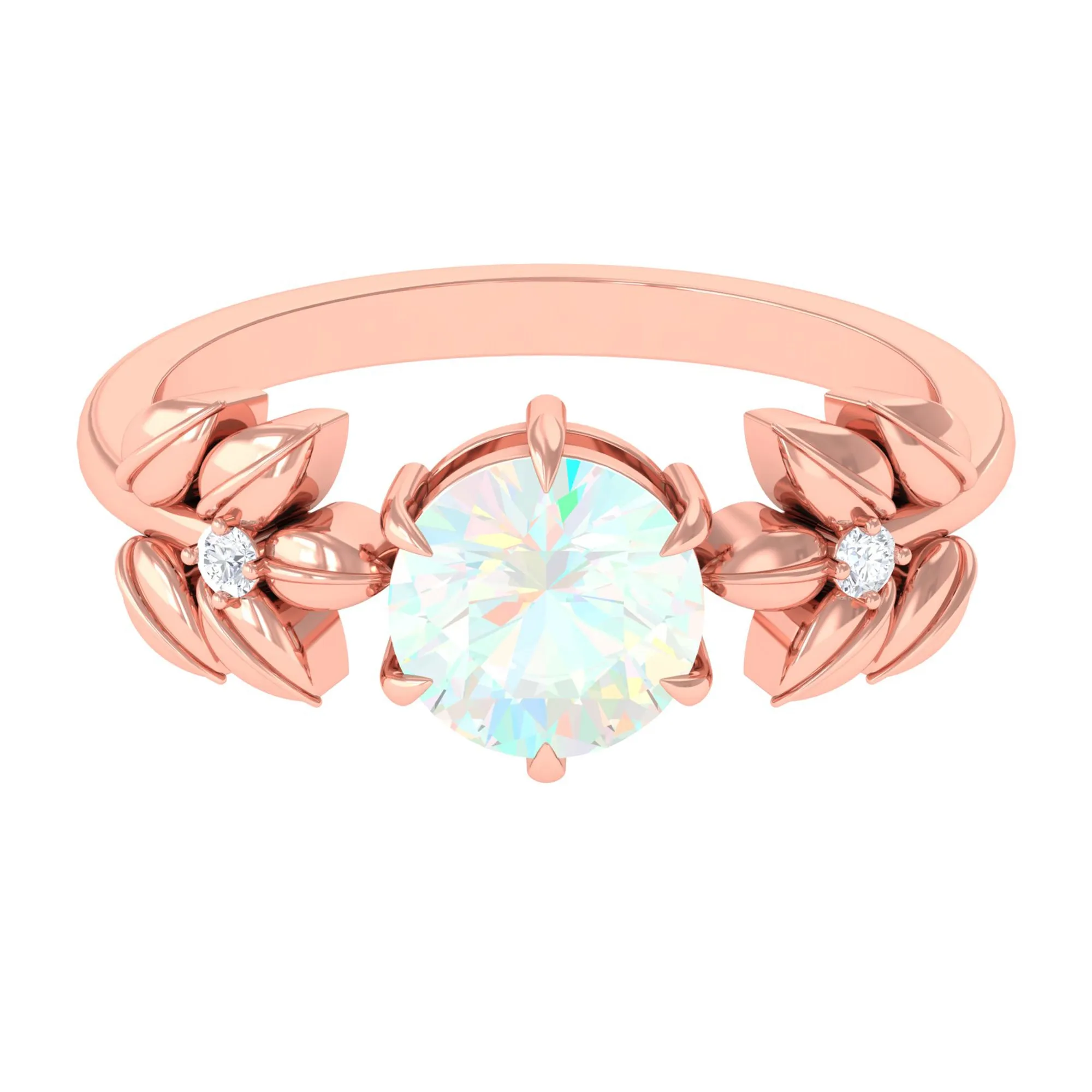 2 CT Floral Inspired Ethiopian Opal and Diamond Solitaire Engagement Ring