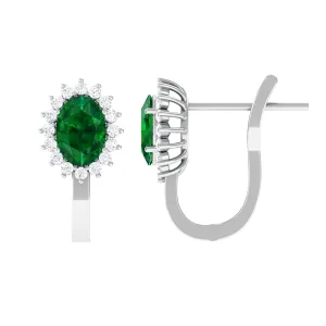 2 CT Oval Cut Created Emerald and Diamond Halo Stud Earring