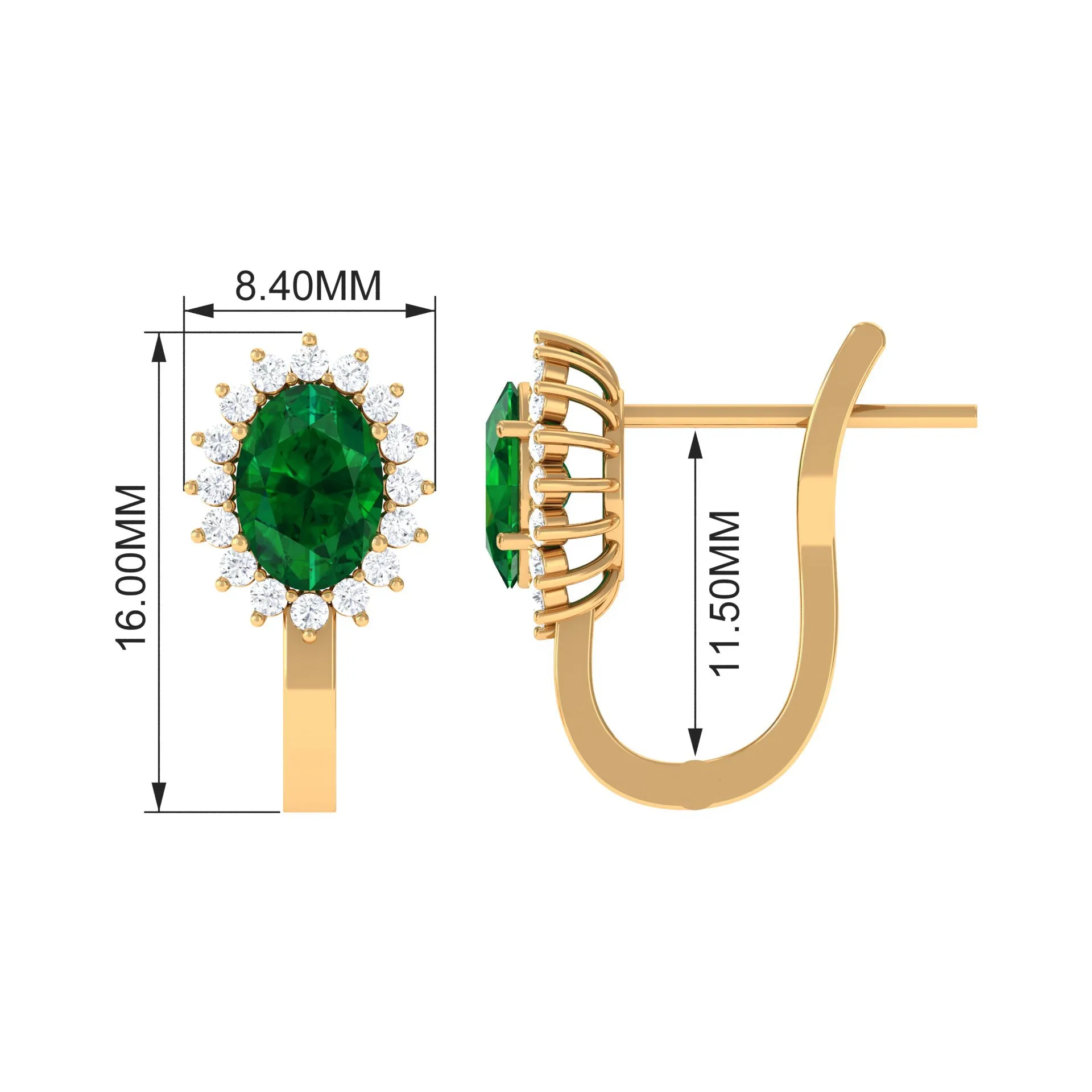 2 CT Oval Cut Created Emerald and Diamond Halo Stud Earring